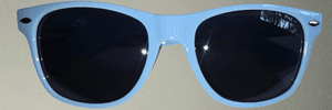 Close-up of Kimchi Burrito LTB-01 light blue sunglasses on a neutral background.