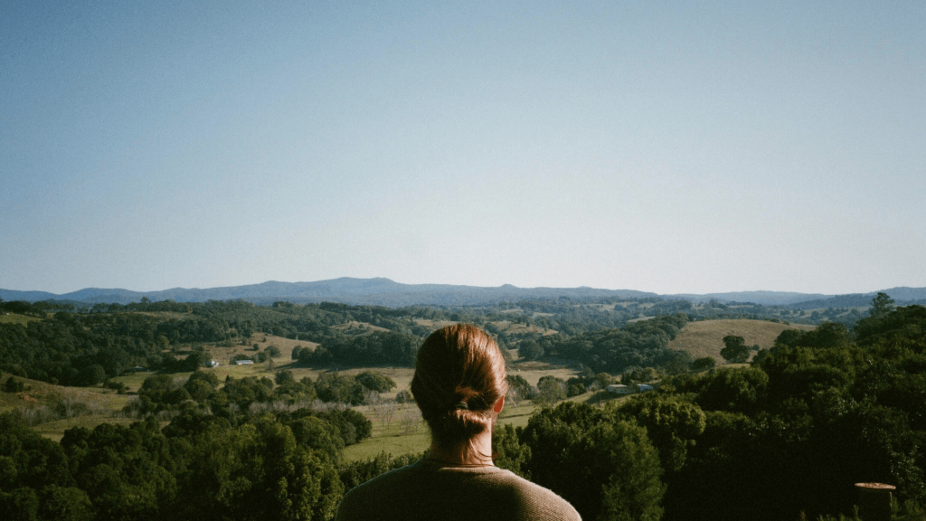 A person overlooking a valley contemplating options.
